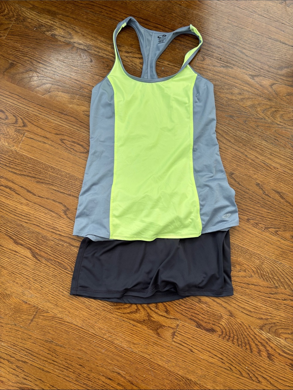 Champion Two-Tone Racerback Tank and skort in Neon Green, Gray & Black